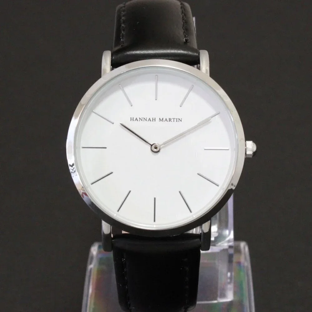 Men's Classic Minimalist 2 Hand Quartz Watch Raised Indices Black Strap 36mm